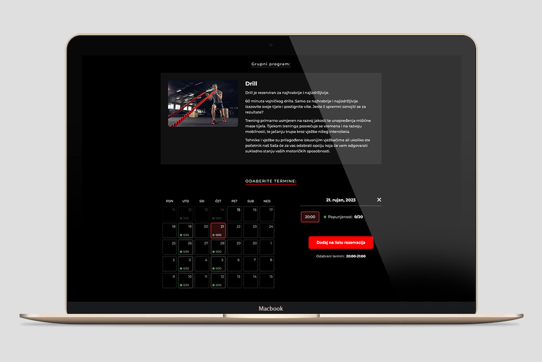 Izrada custom web aplikacije za rezervaciju grupnih programa u teretani Sparta Gym7